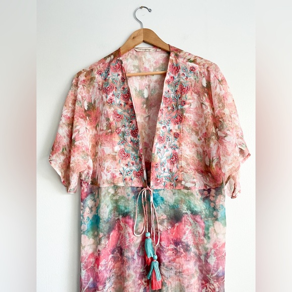 Soft Surroundings Primavera Topper Midi Sequin Embroidered Floral Beach Cover L - Picture 7 of 11